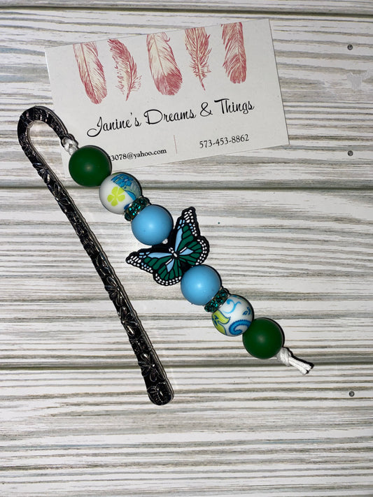 Green and blue butterfly bookmark