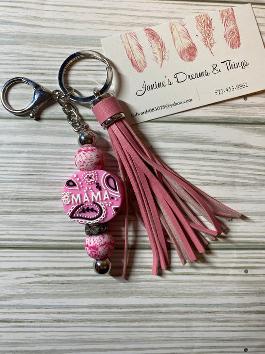 Pink bandana print “MAMA” bar keychain