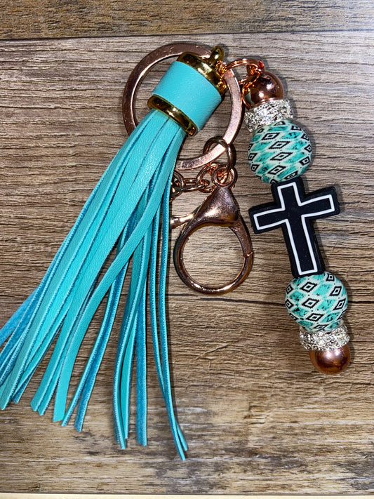“Aztec Turquoise & Cross keychain bar keychain