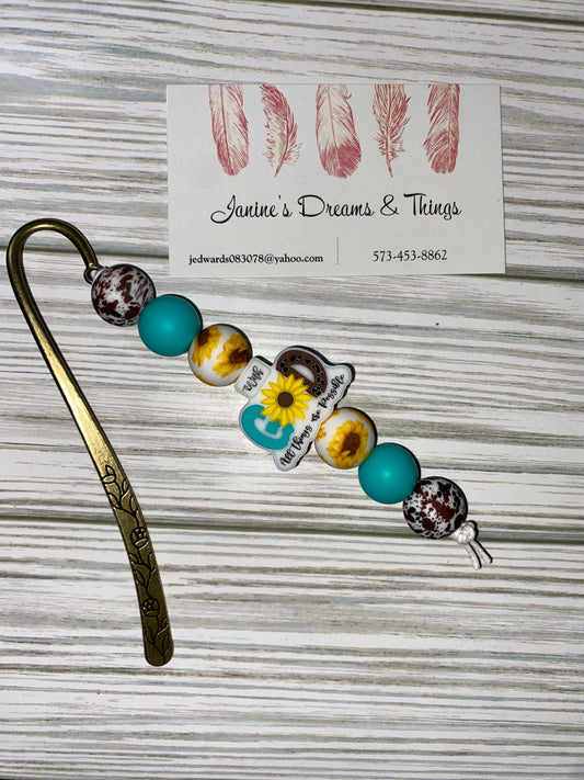 “With God All Things Are Possible” sunflower and turquoise bookmark